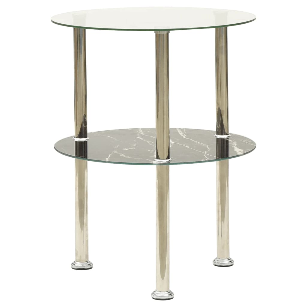 vidaXL 2-Tier Side Table Transparent & Black 15" Tempered Glass-1