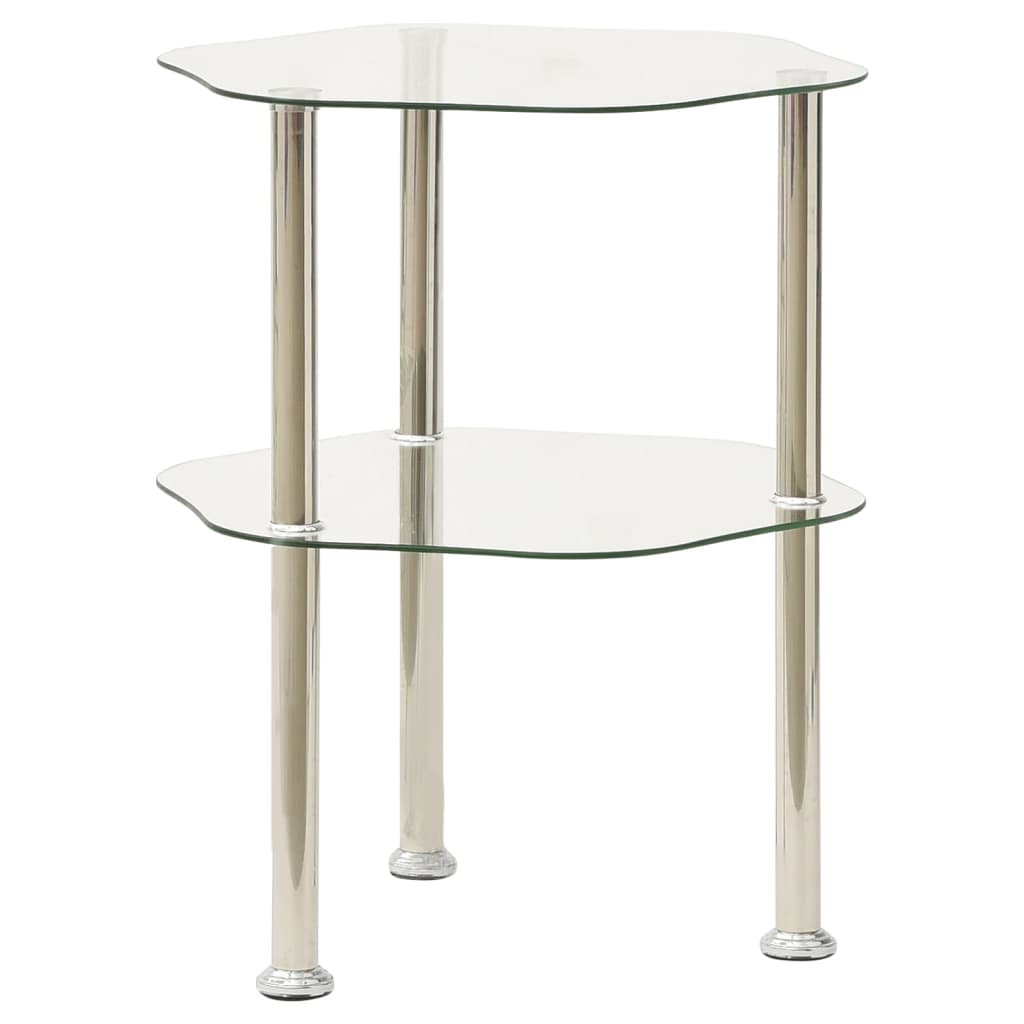 vidaXL 2-Tier Side Table Transparent 15"x15"x19.7" Tempered Glass-1
