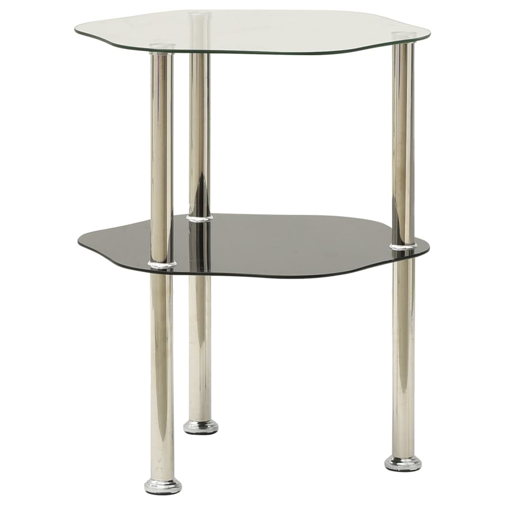 vidaXL 2-Tier Side Table Transparent & Black 15"x15"x19.7" Tempered Glass-1