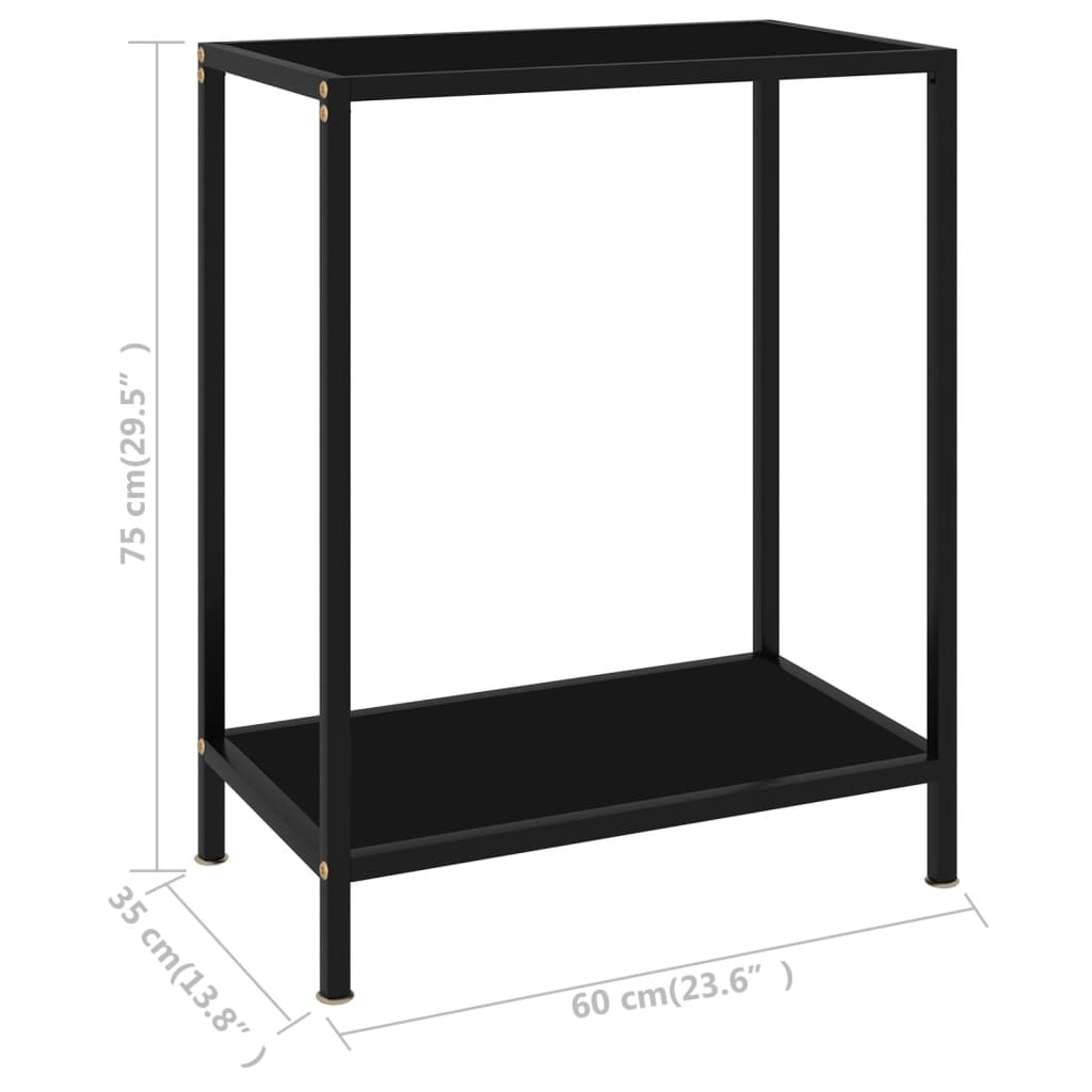 vidaXL Console Table Black 23.6"x13.8"x29.5" Tempered Glass-4