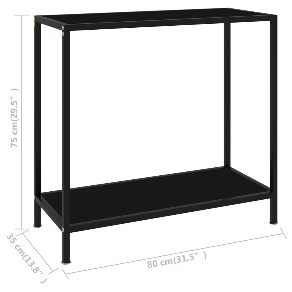 vidaXL Console Table Black 31.5"x13.8"x29.5" Tempered Glass-4