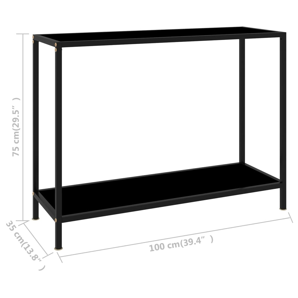 vidaXL Console Table Black 39.4"x13.8"x29.5" Tempered Glass-4