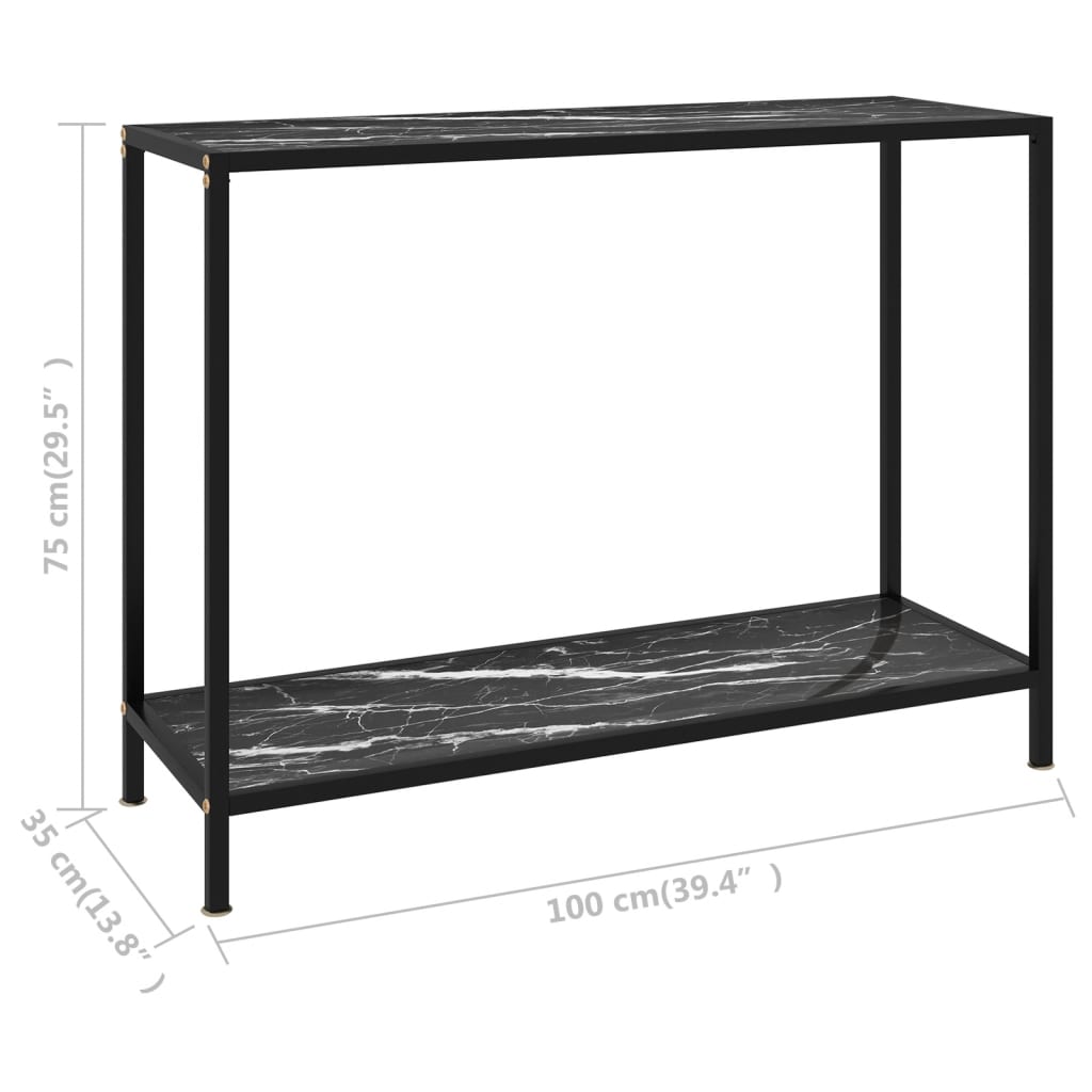 vidaXL Console Table Black 39.4"x13.8"x29.5" Tempered Glass-4