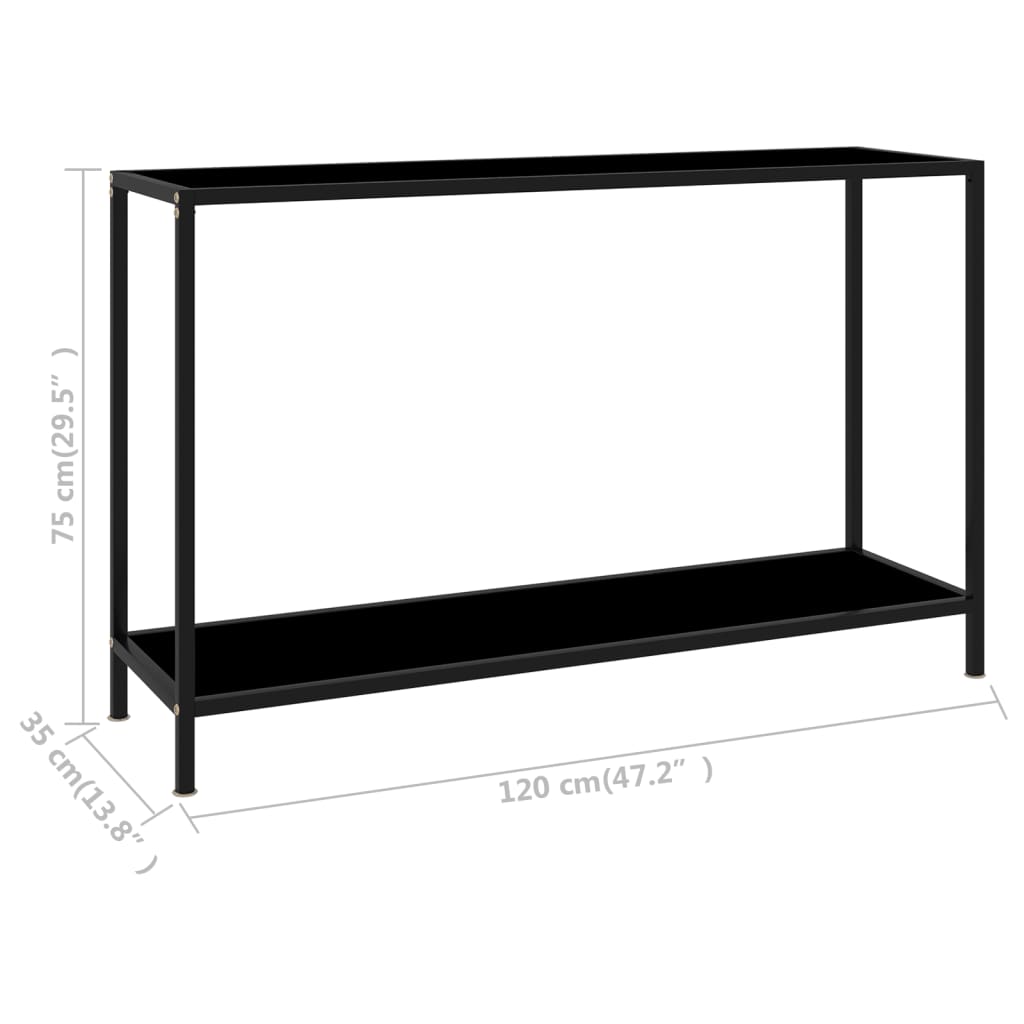 vidaXL Console Table Black 47.2"x13.8"x29.5" Tempered Glass-4