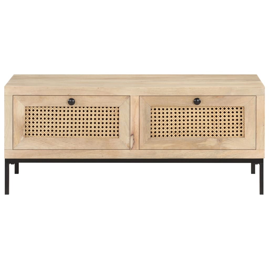 vidaXL Coffee Table 35.4"x19.7"x14.6" Solid Mango Wood and Natural Cane-2