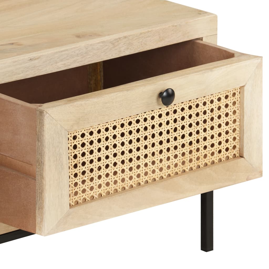 vidaXL Coffee Table 35.4"x19.7"x14.6" Solid Mango Wood and Natural Cane-5