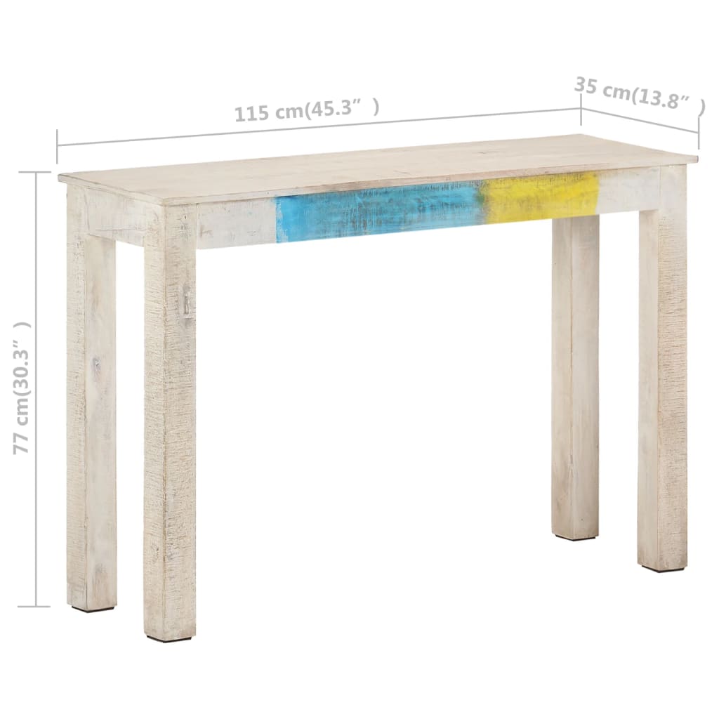 vidaXL Console Table White 45.3"x13.8"x30.3" Rough Mango Wood-3