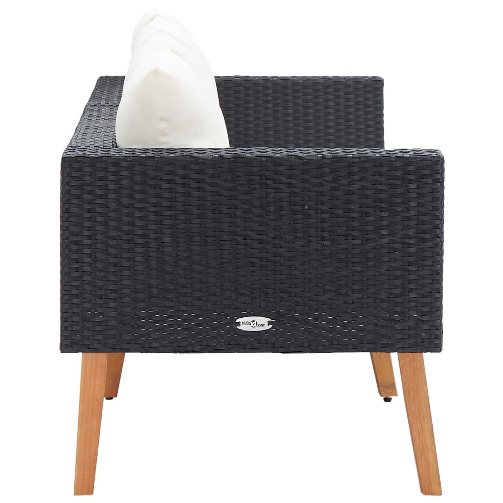 vidaXL 2-Seater Patio Sofa with Cushions Poly Rattan Black-2
