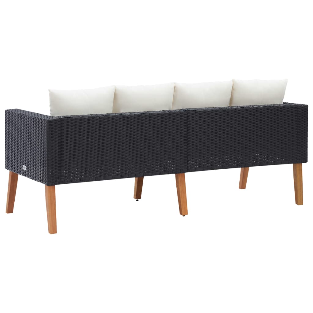vidaXL 2-Seater Patio Sofa with Cushions Poly Rattan Black-3