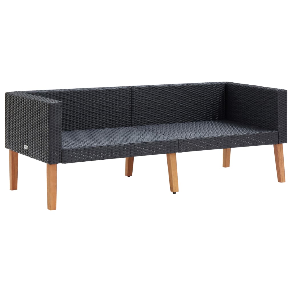 vidaXL 2-Seater Patio Sofa with Cushions Poly Rattan Black-4