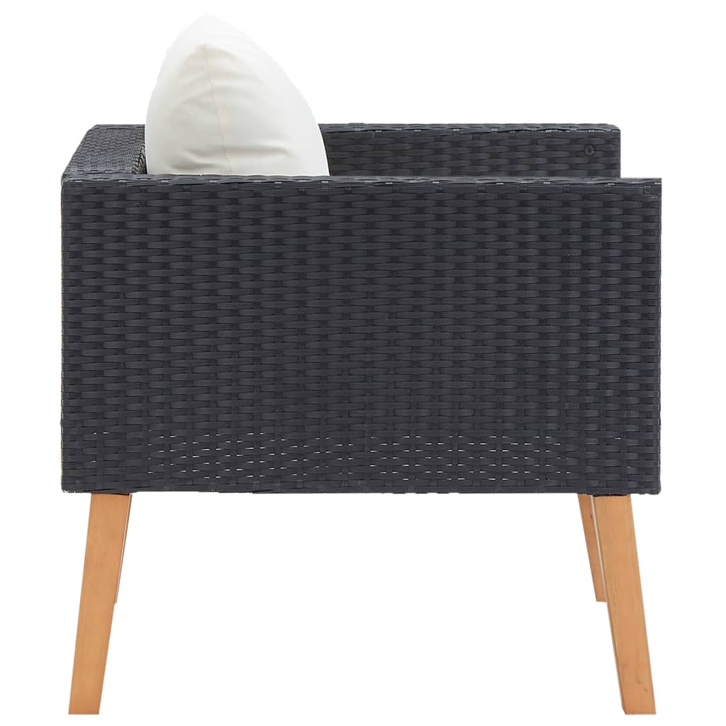 vidaXL Single Patio Sofa with Cushions Poly Rattan Black-2