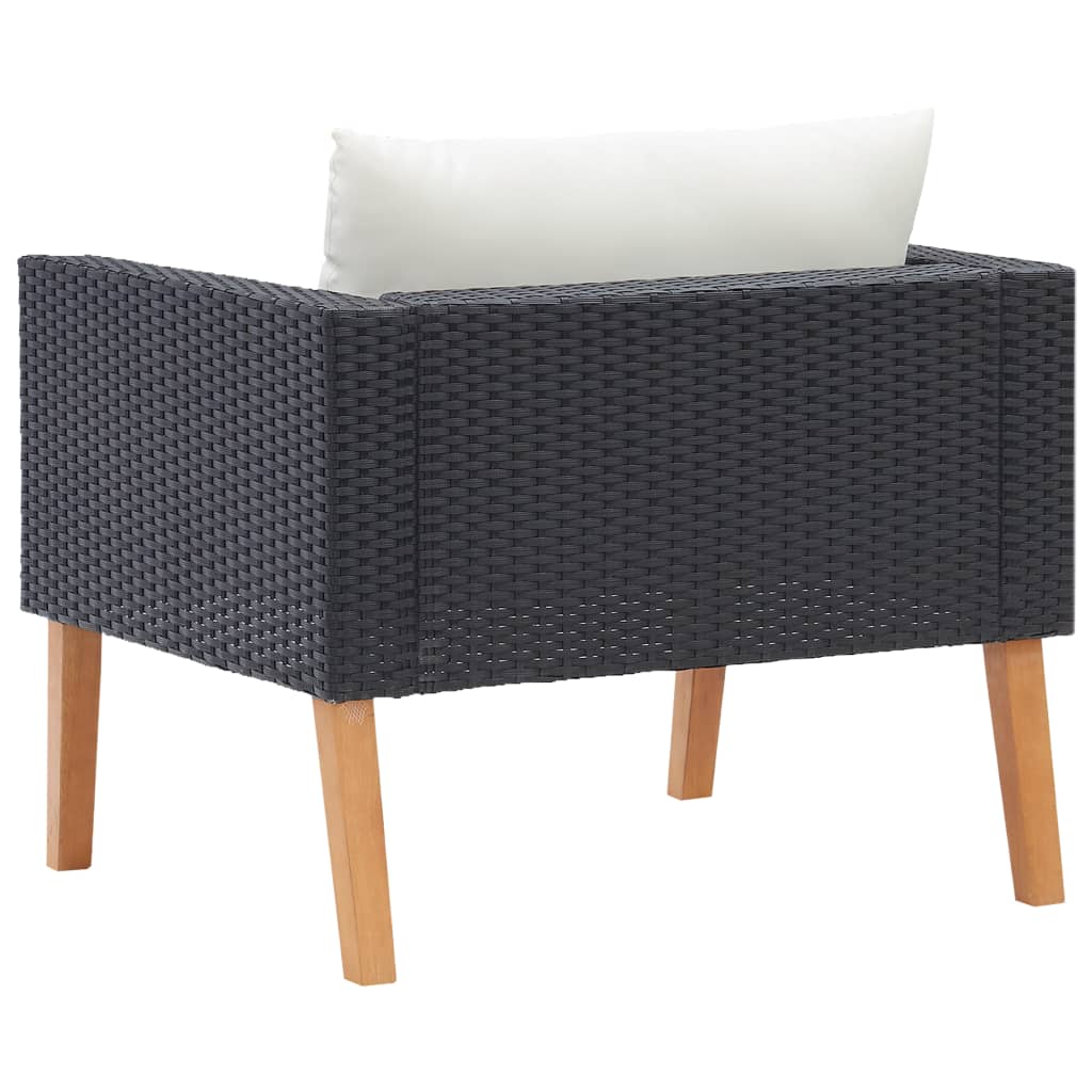 vidaXL Single Patio Sofa with Cushions Poly Rattan Black-3