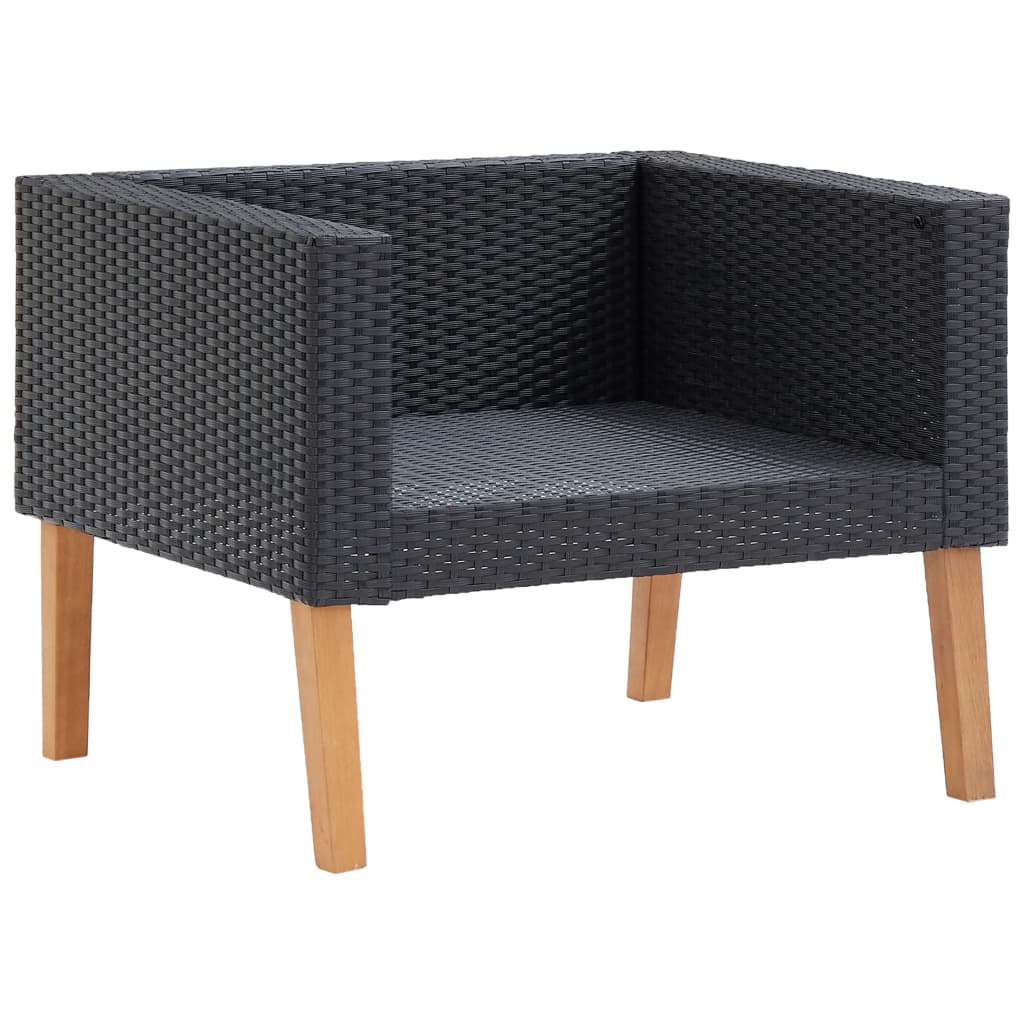 vidaXL Single Patio Sofa with Cushions Poly Rattan Black-4