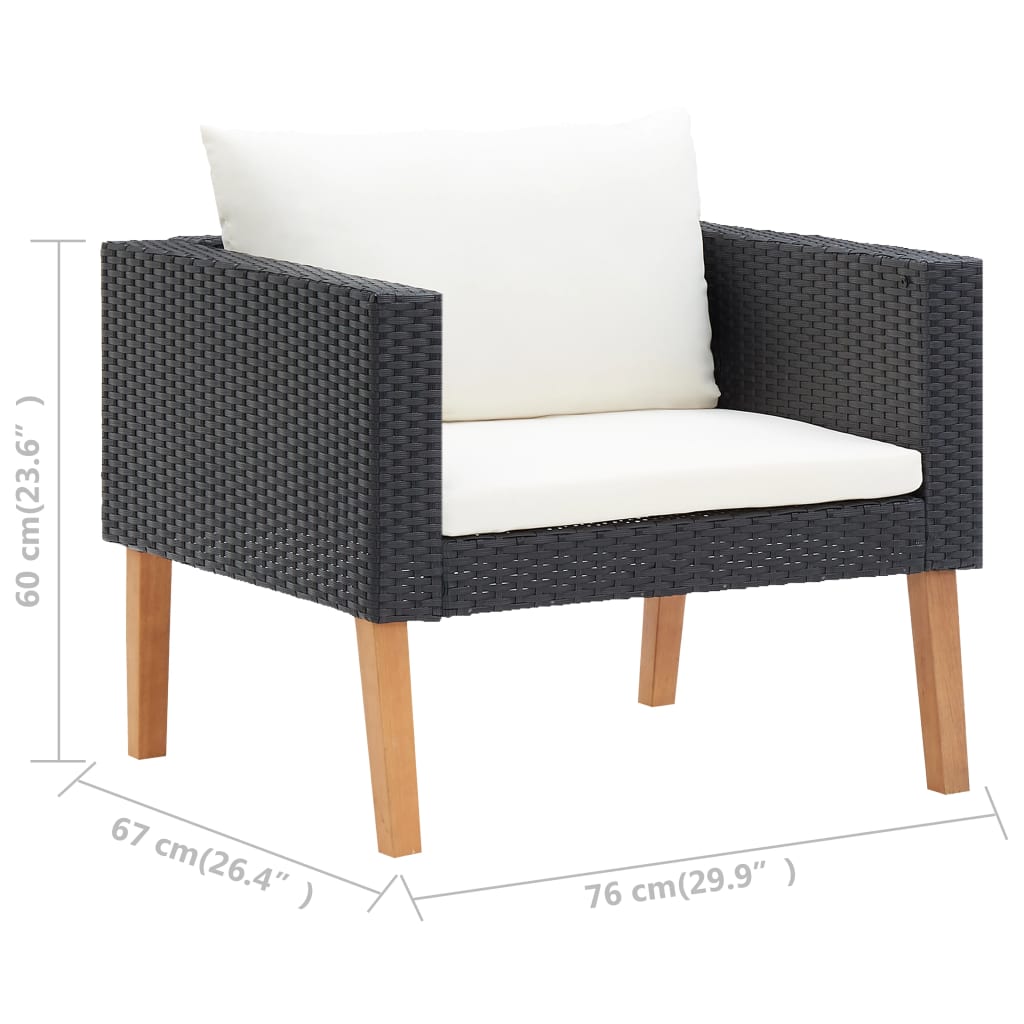 vidaXL Single Patio Sofa with Cushions Poly Rattan Black-6