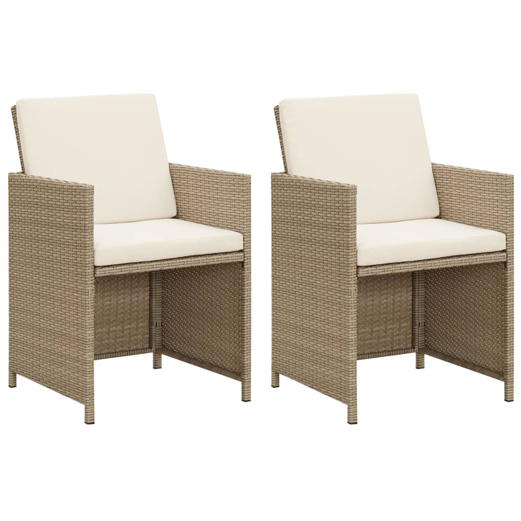 vidaXL Patio Chairs with Cushions 2 pcs Poly Rattan Beige-1
