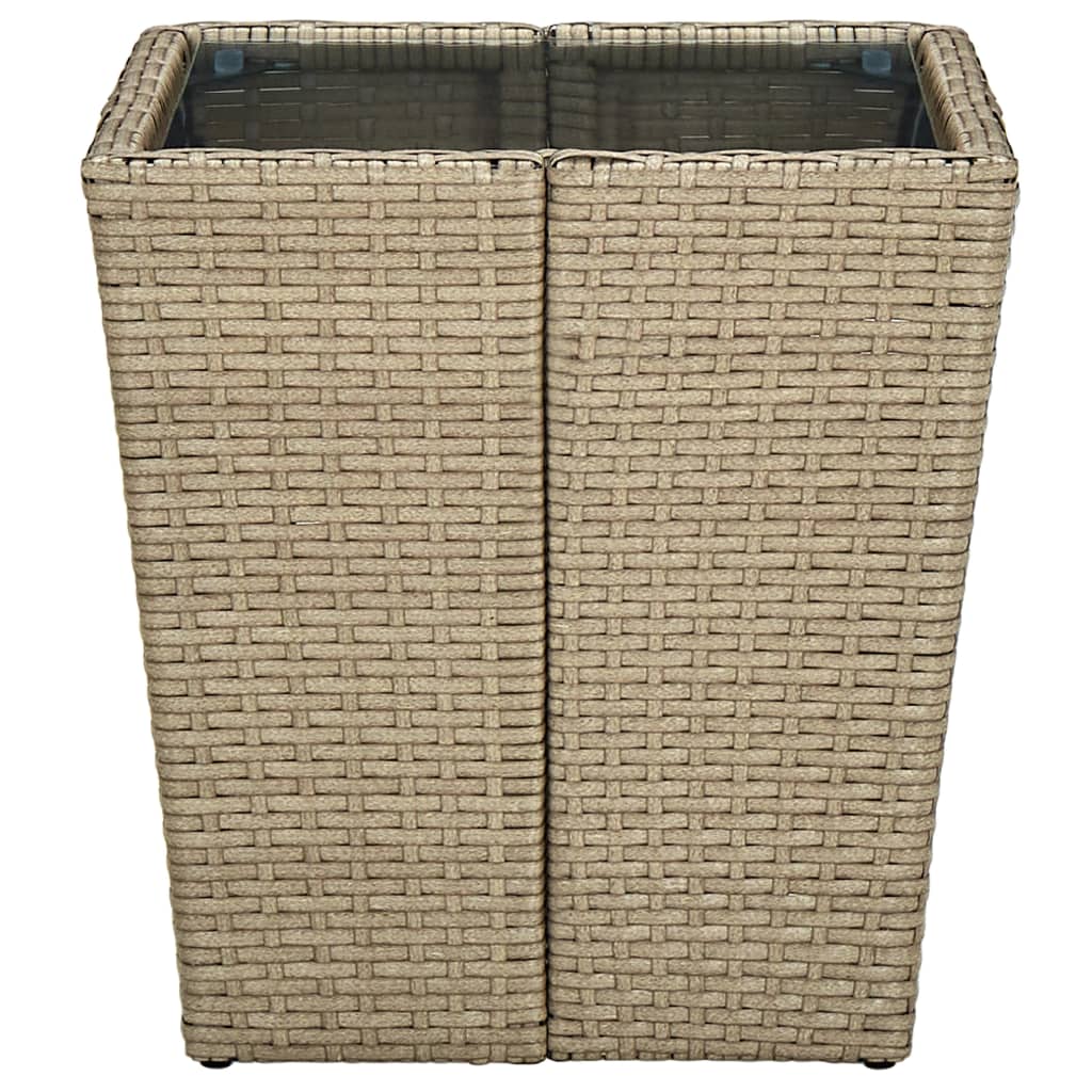 vidaXL Tea Table Beige 16.3"x16.3"x17.3" Poly Rattan and Tempered Glass-1