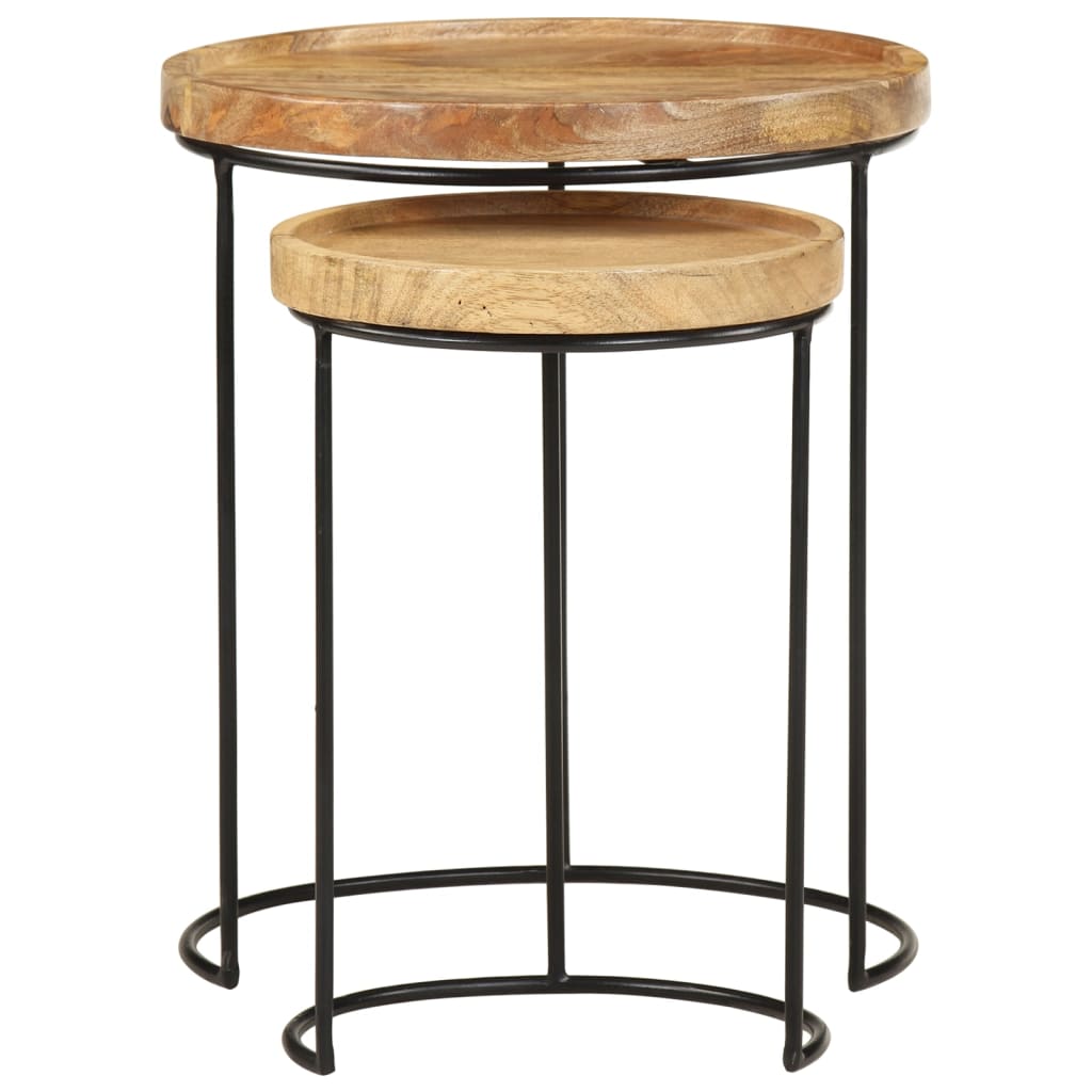 vidaXL 2 Piece Coffee Table Set Solid Mango Wood and Steel-3