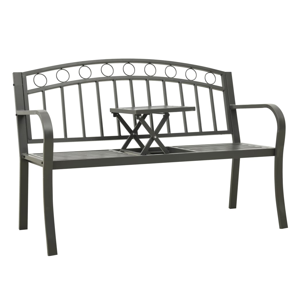 vidaXL Patio Bench with a Table 49.2" Steel Gray-0