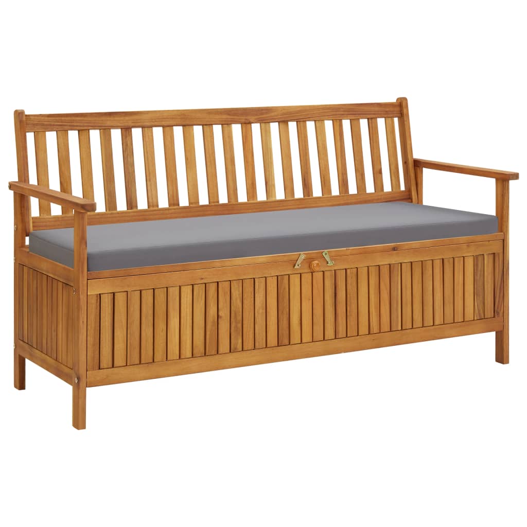 vidaXL Patio Storage Bench with Cushion 58.3" Solid Acacia Wood-0