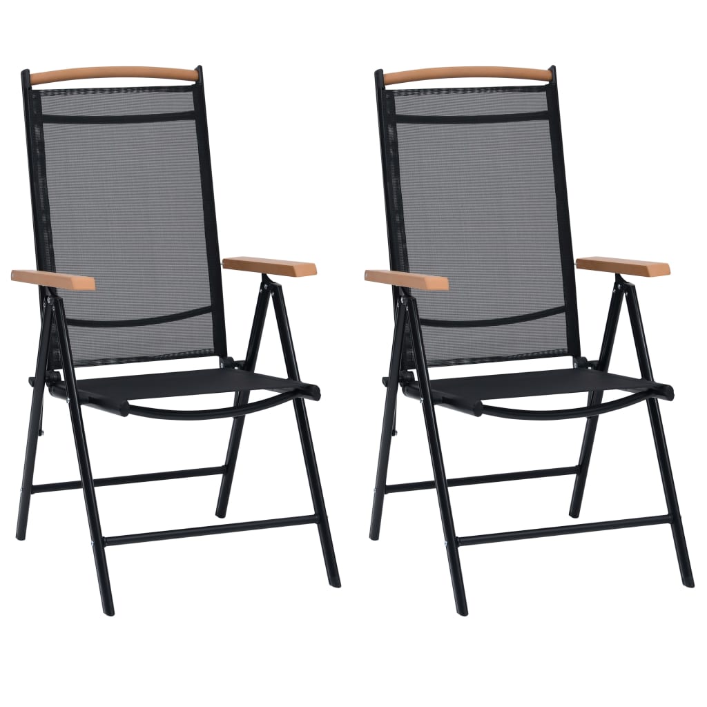 vidaXL Folding Patio Chairs 2 pcs Aluminum and Textilene Black-1