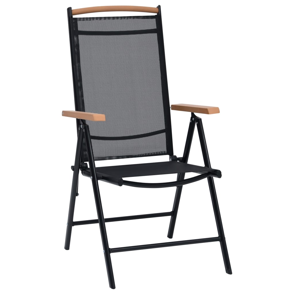 vidaXL Folding Patio Chairs 2 pcs Aluminum and Textilene Black-3