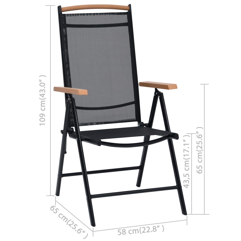 vidaXL Folding Patio Chairs 2 pcs Aluminum and Textilene Black-0