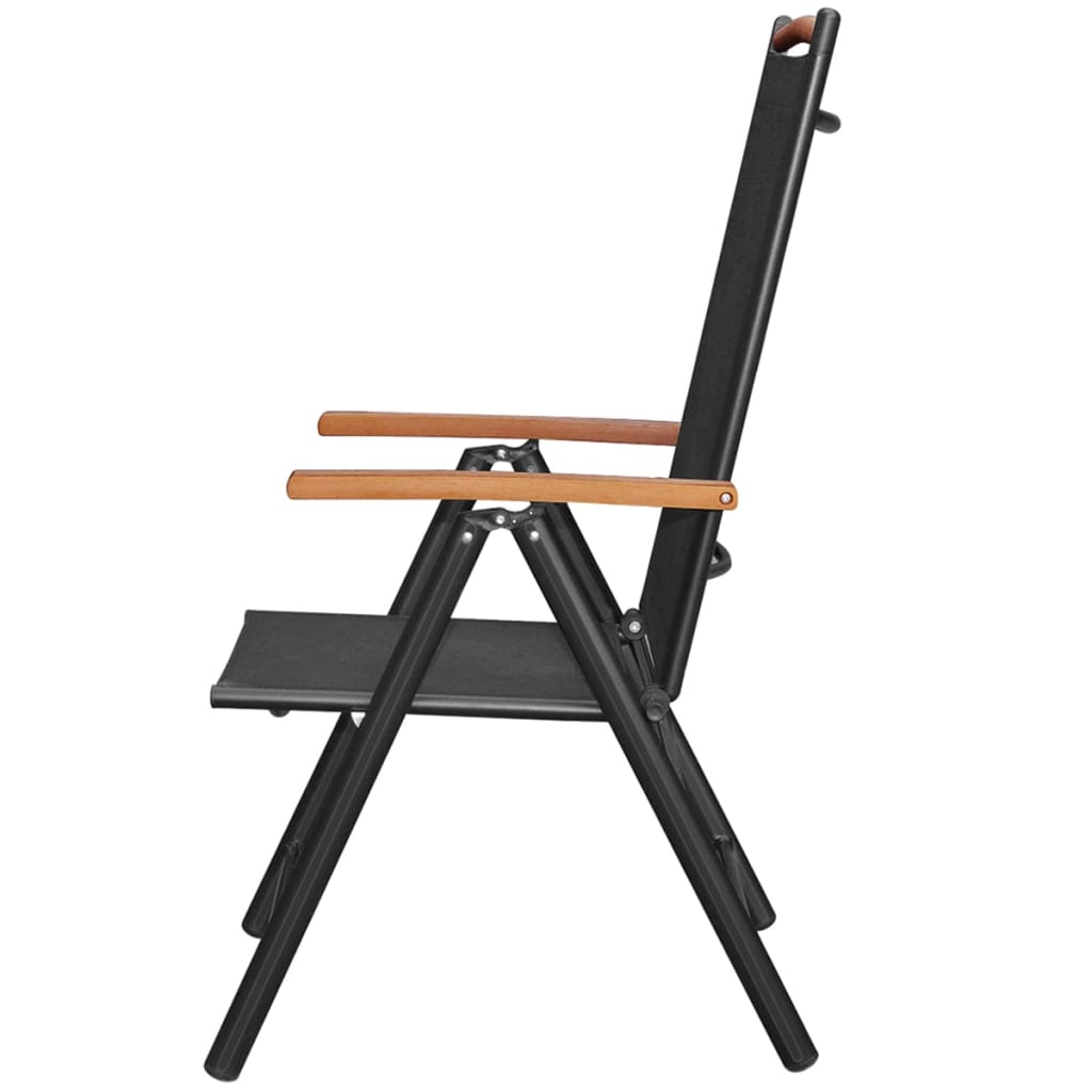 vidaXL Folding Patio Chairs 2 pcs Aluminum and Textilene Black-2