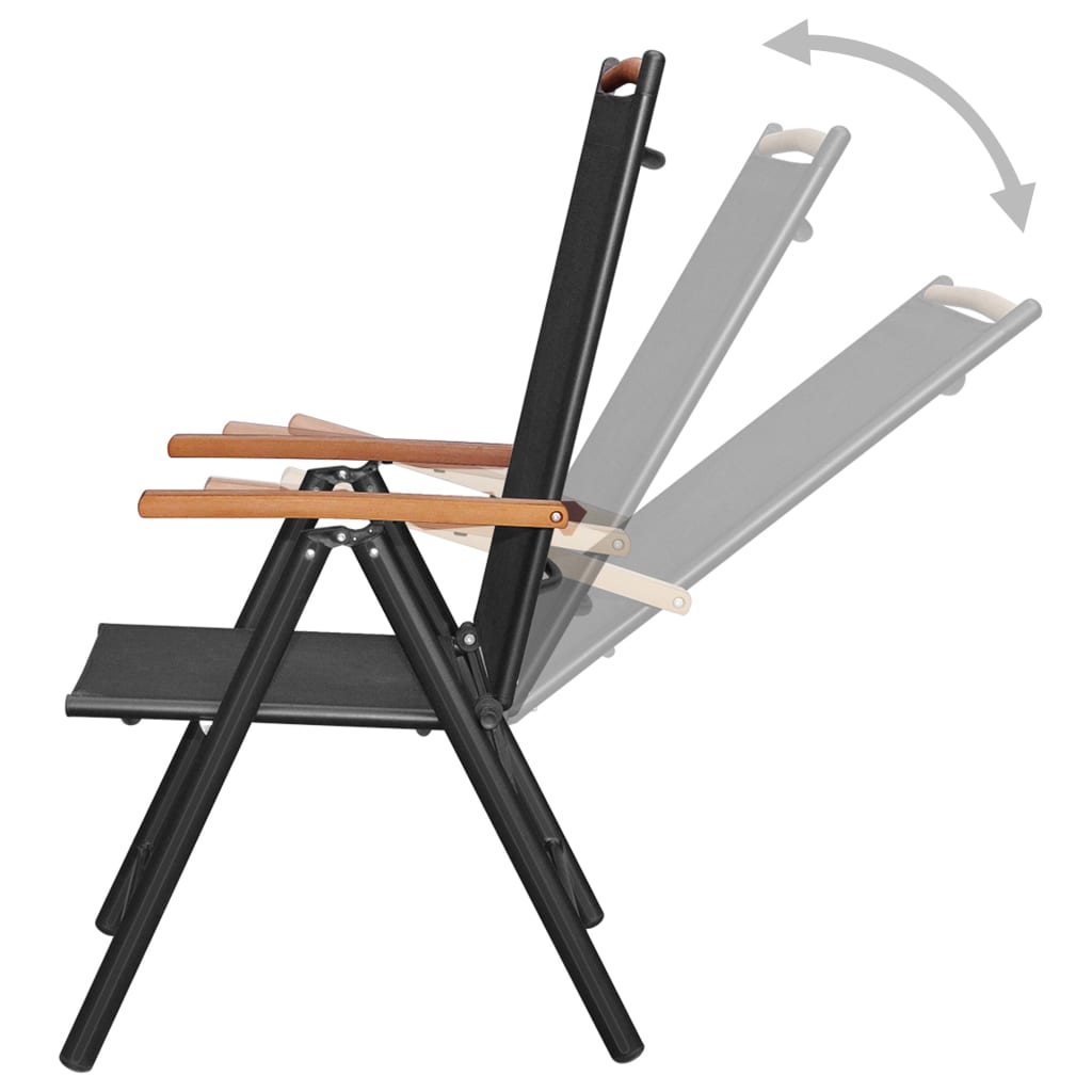 vidaXL Folding Patio Chairs 2 pcs Aluminum and Textilene Black-4