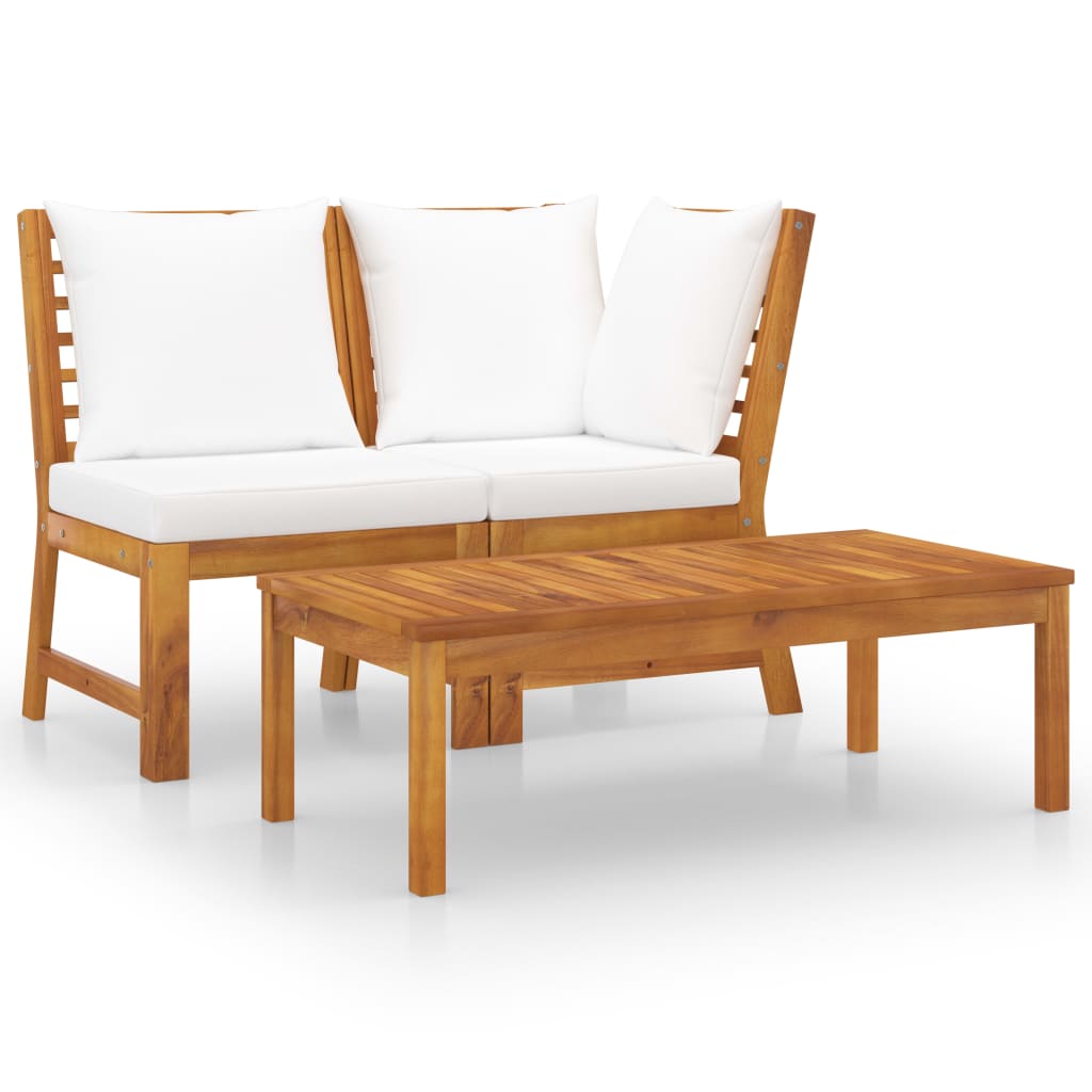 vidaXL 3 Piece Patio Lounge Set with Cream Cushion Solid Acacia Wood-1