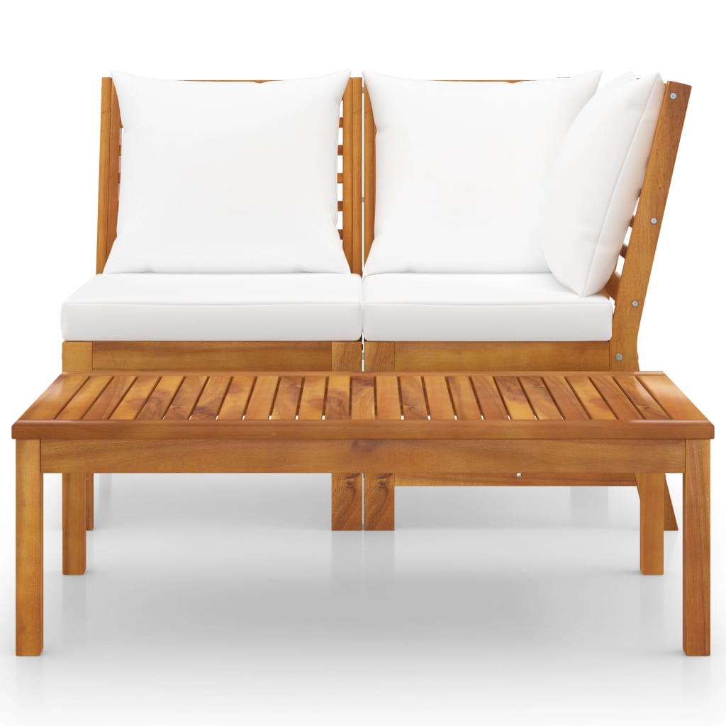 vidaXL 3 Piece Patio Lounge Set with Cream Cushion Solid Acacia Wood-2