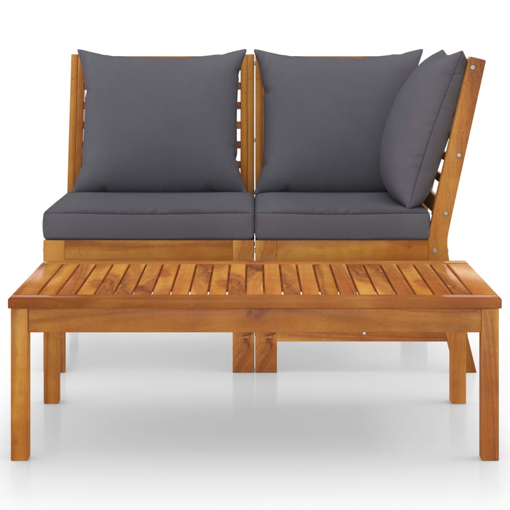 vidaXL 3 Piece Patio Lounge Set with Dark Gray Cushion Solid Acacia Wood-1