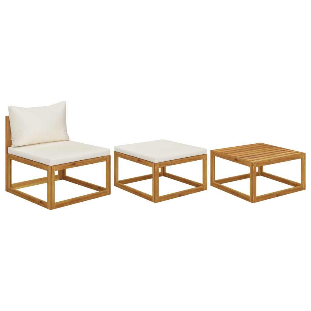 vidaXL 3 Piece Patio Lounge Set with Cream Cushions Solid Acacia Wood-0