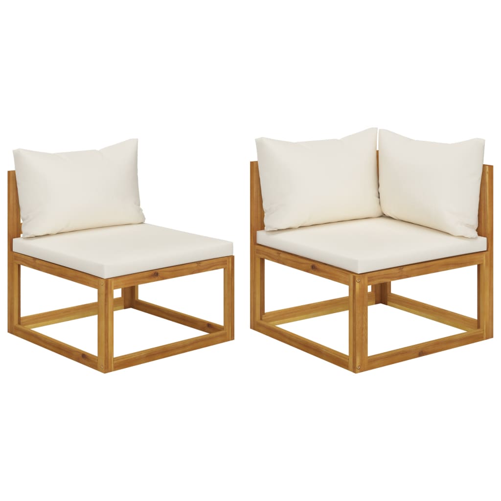 vidaXL 2 Piece Sofa Set with Cream White Cushions Solid Acacia Wood-0