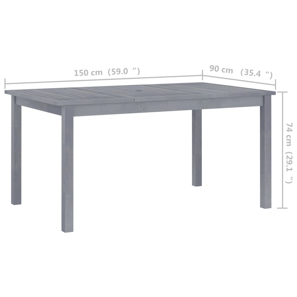 vidaXL Outdoor Dining Table Patio Table with Umbrella Hole Solid Acacia Wood-8