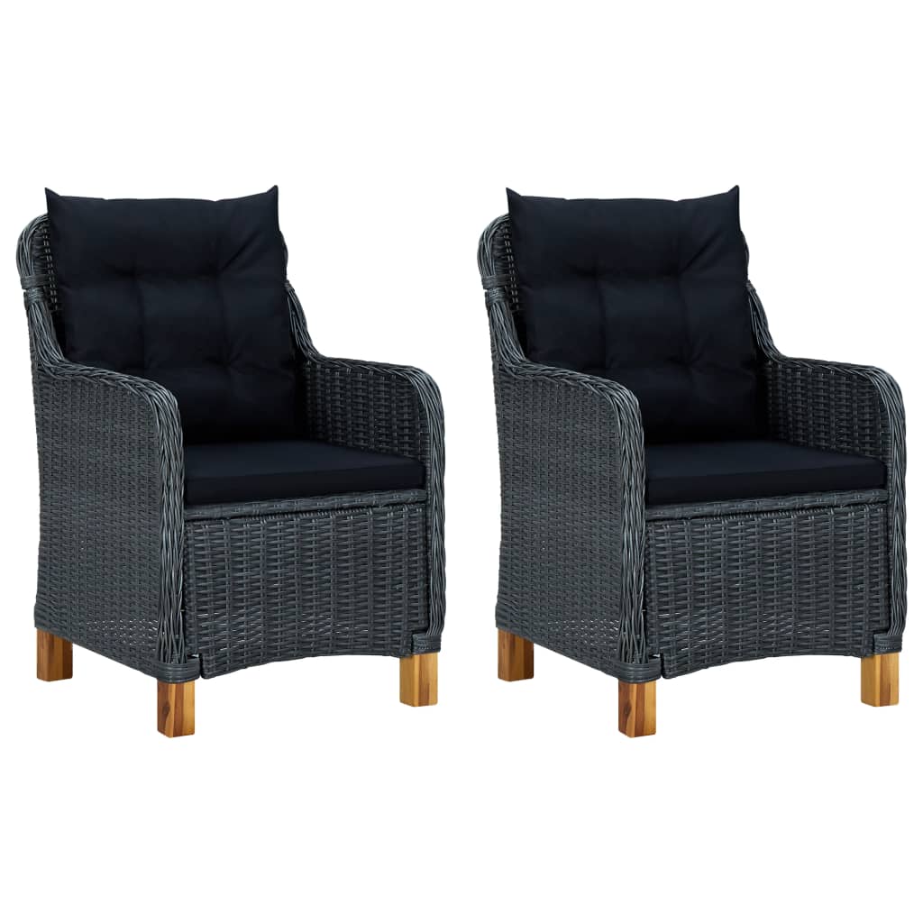 vidaXL Patio Chairs with Cushions 2 pcs Poly Rattan Dark Gray-0