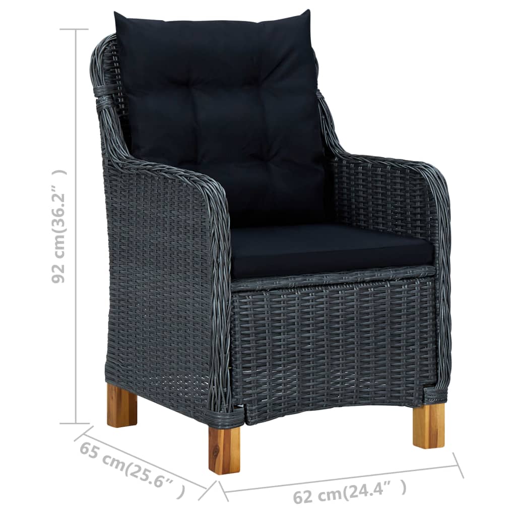 vidaXL Patio Chairs with Cushions 2 pcs Poly Rattan Dark Gray-7