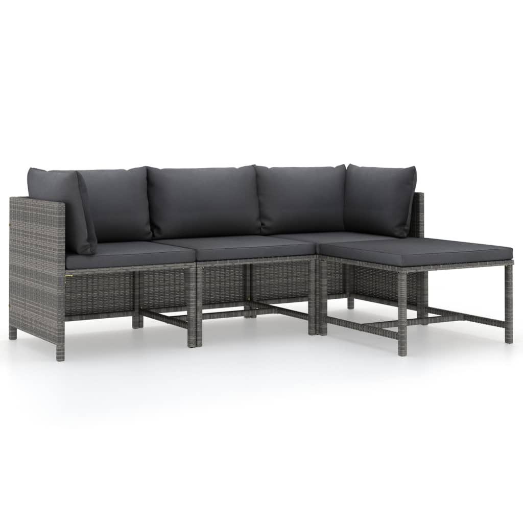 vidaXL 4 Piece Patio Lounge Set with Cushions Poly Rattan Gray-1