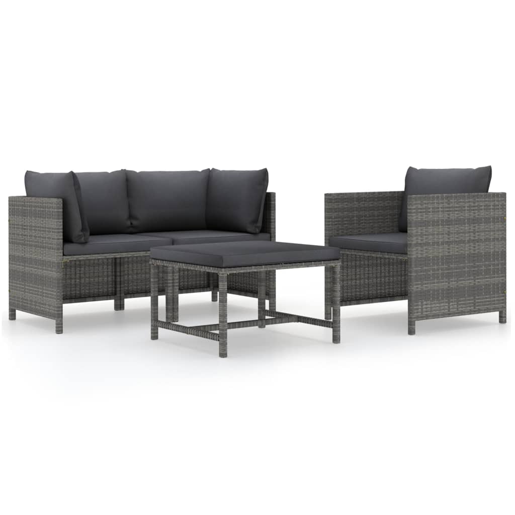 vidaXL 4 Piece Patio Sofa Set with Cushions Poly Rattan Gray-1