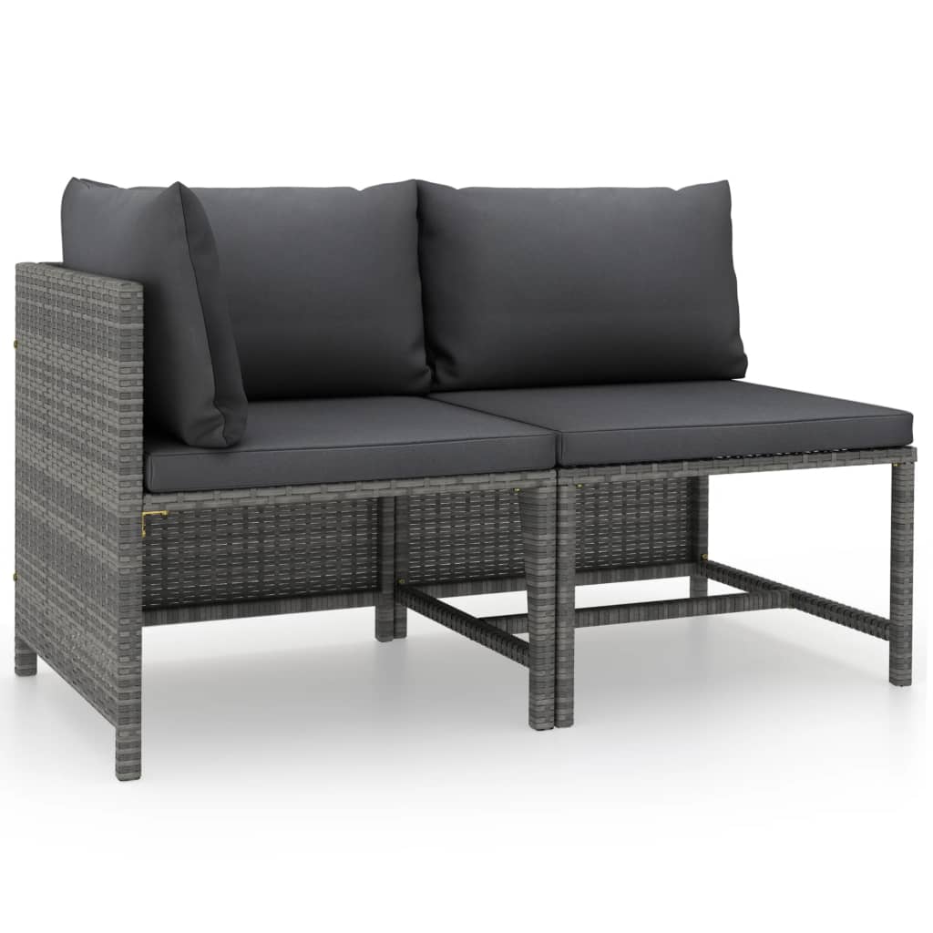 vidaXL 2 Piece Patio Sofa Set with Cushions Gray Poly Rattan-0