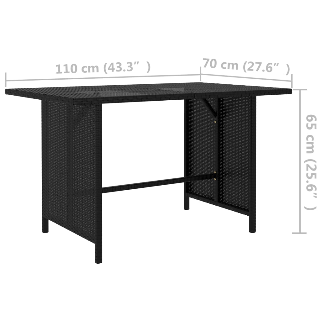 vidaXL Patio Dining Table Black 43.3"x27.6"x25. 6"Poly Rattan-3