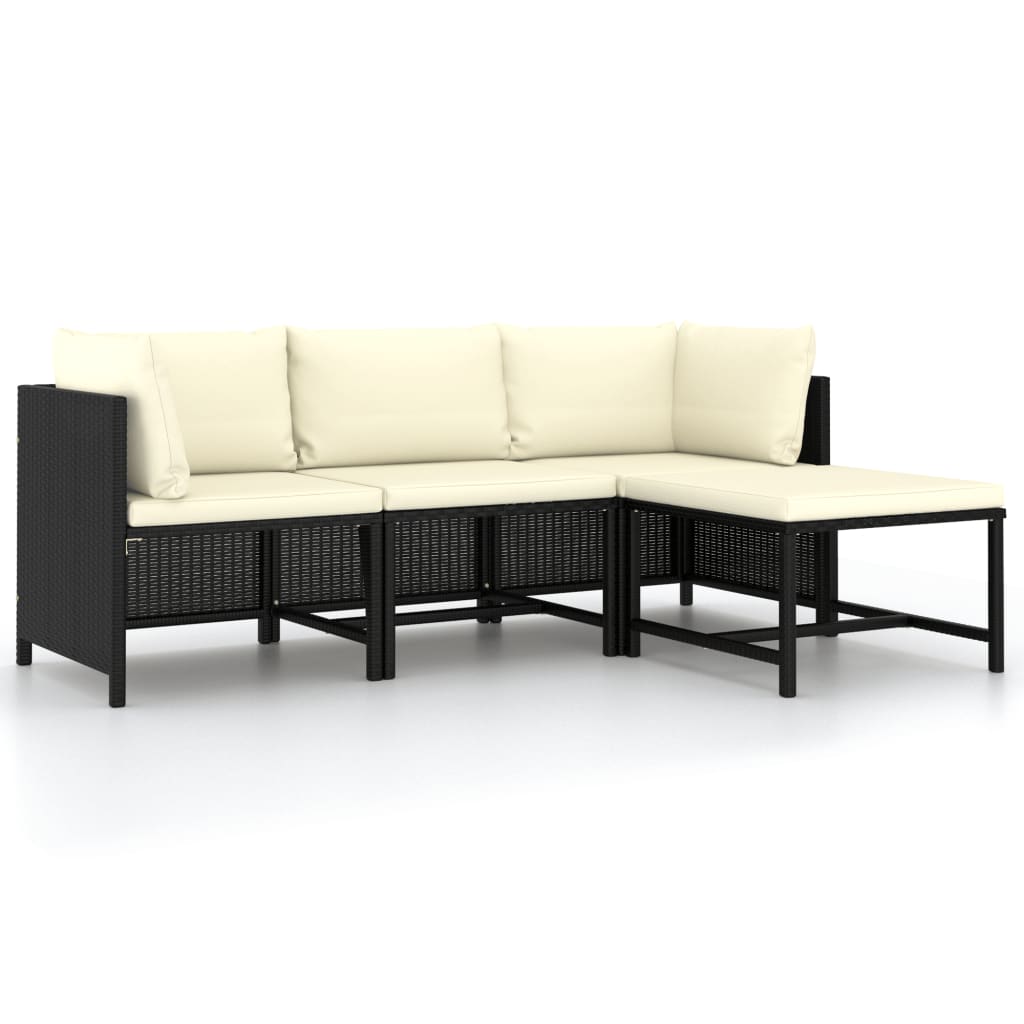 vidaXL 4 Piece Patio Sofa Set with Cushions Black Poly Rattan-0