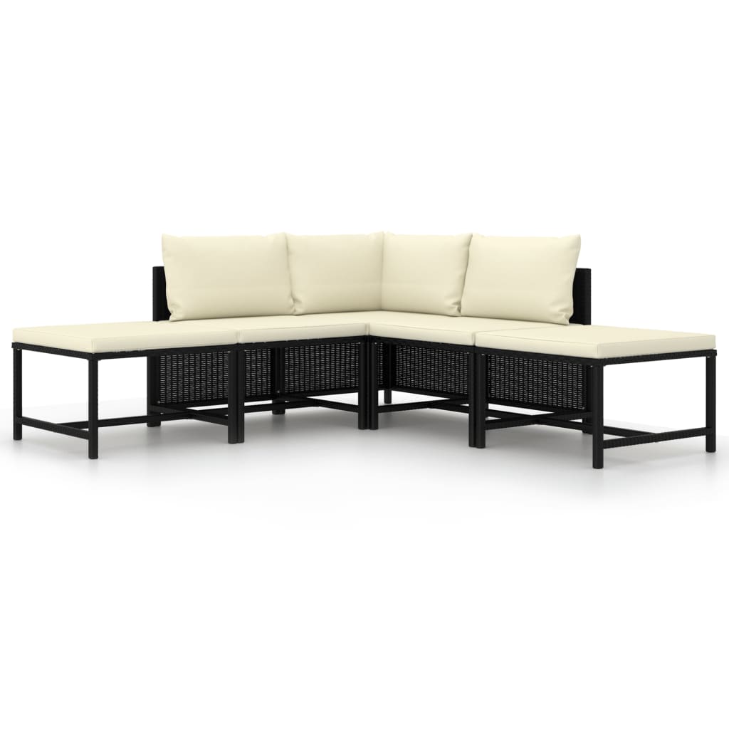 vidaXL 5 Piece Patio Sofa Set with Cushions Black Poly Rattan-0