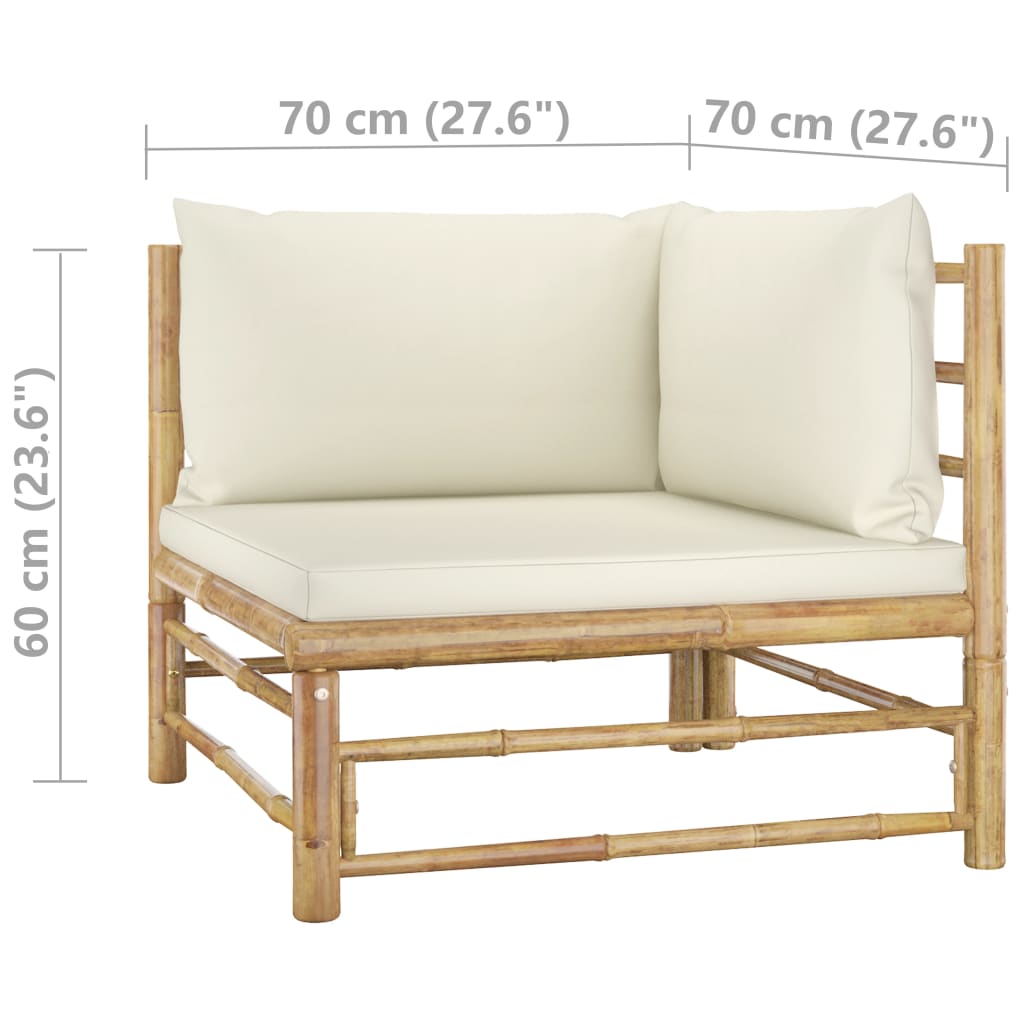 vidaXL 2 Piece Patio Lounge Set with Cream White Cushions Bamboo-5