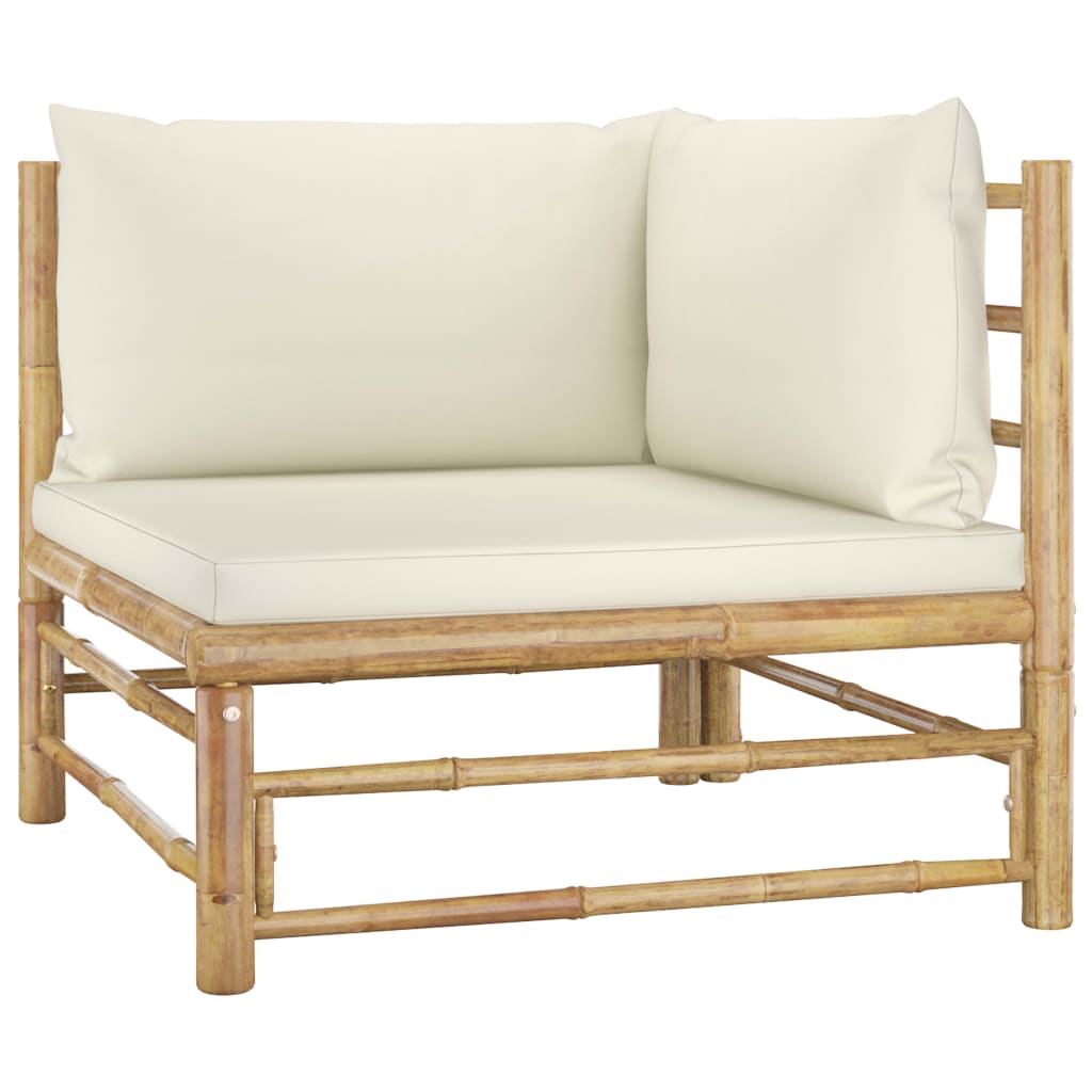 vidaXL 2 Piece Patio Lounge Set with Cream White Cushions Bamboo-1
