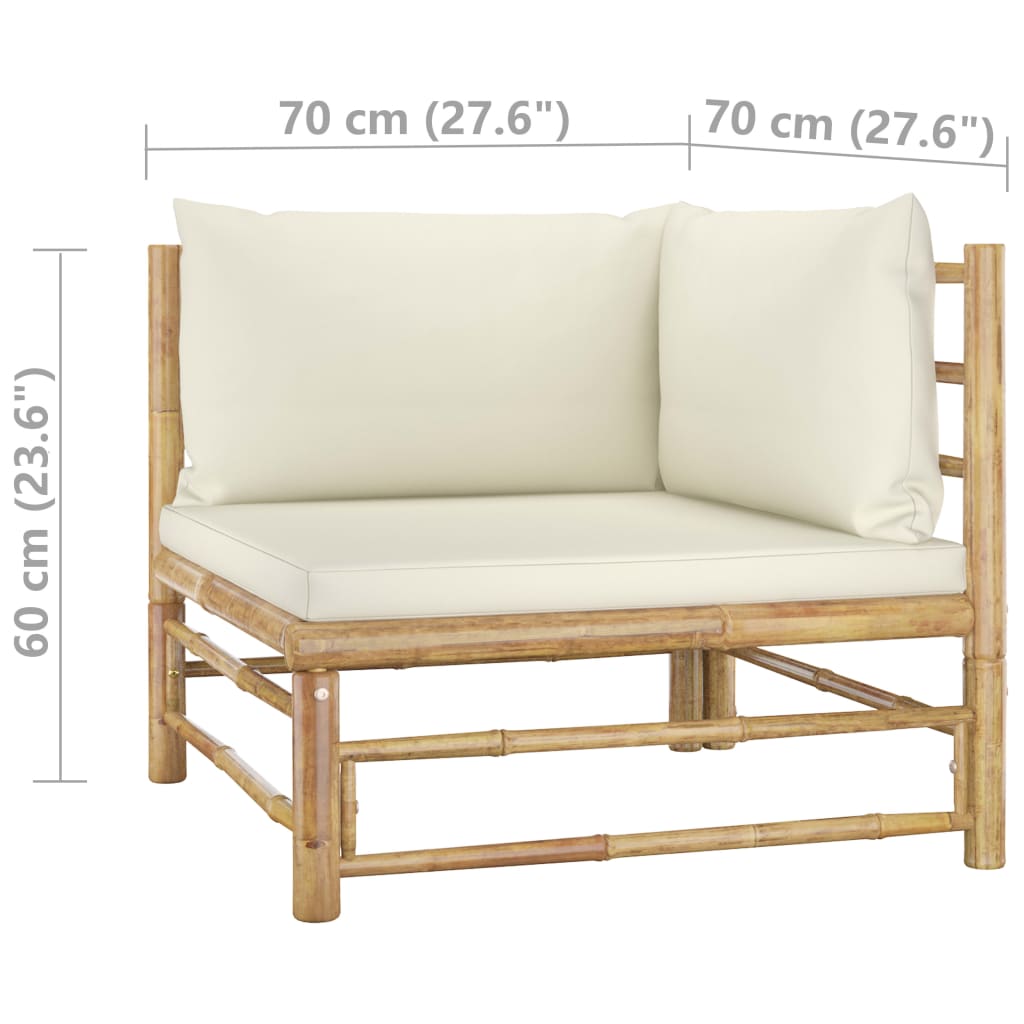 vidaXL 2 Piece Patio Lounge Set with Cream White Cushions Bamboo-5