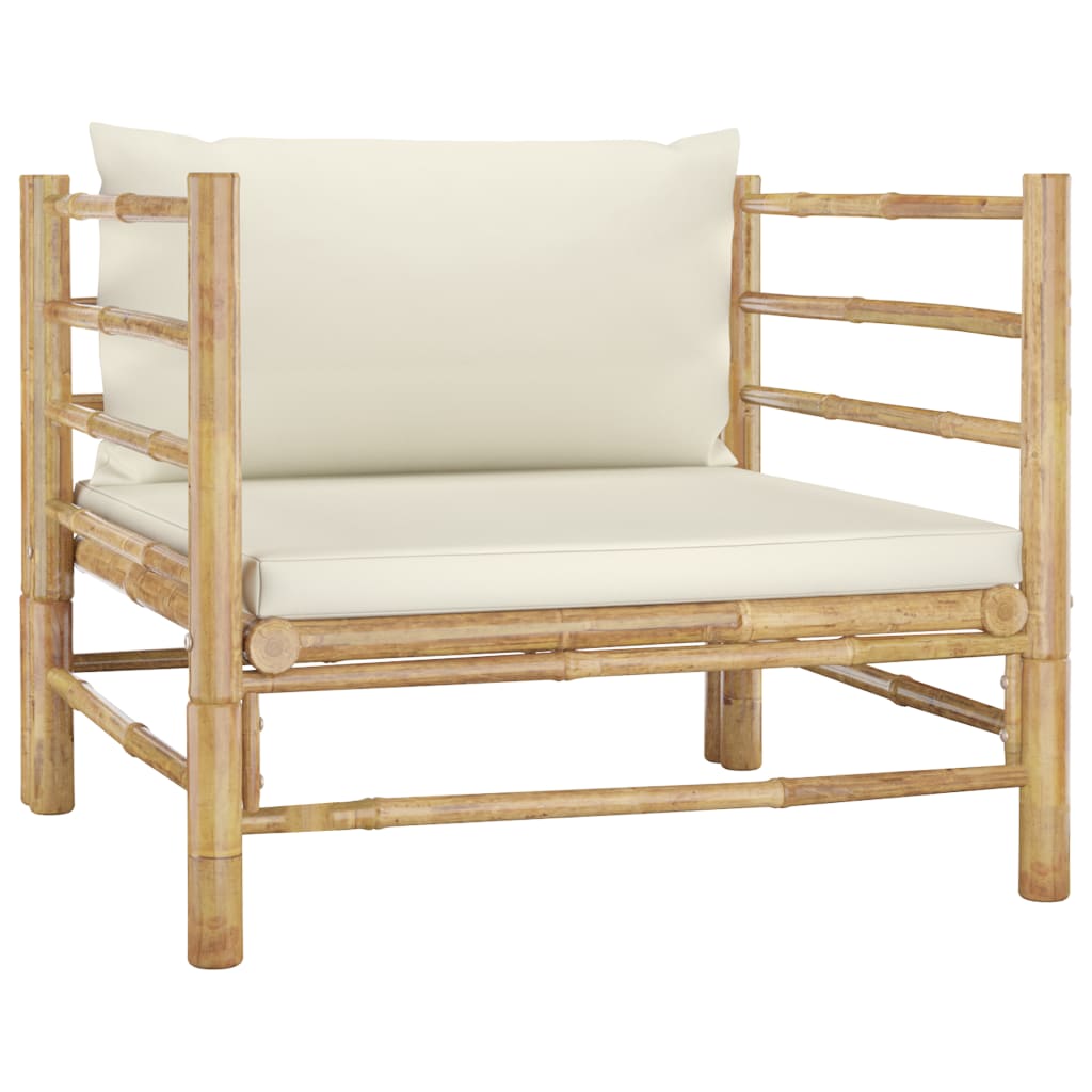 vidaXL Patio Sofa with Cream White Cushions Bamboo-0
