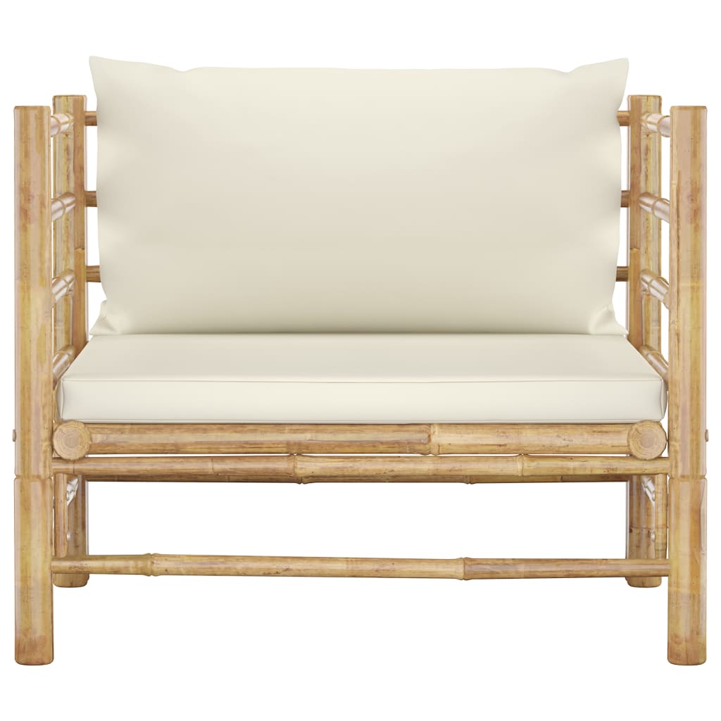 vidaXL Patio Sofa with Cream White Cushions Bamboo-1