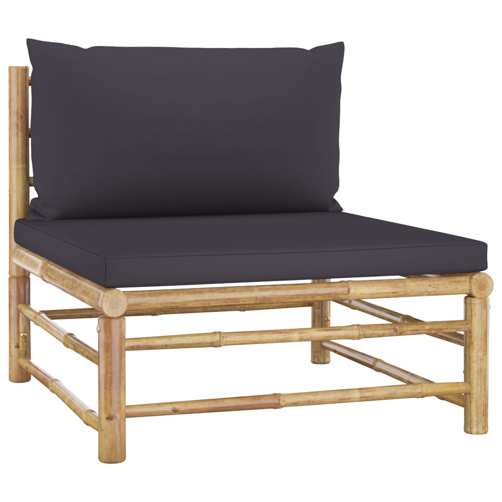 vidaXL 2 Piece Patio Lounge Set with Dark Gray Cushions Bamboo-3
