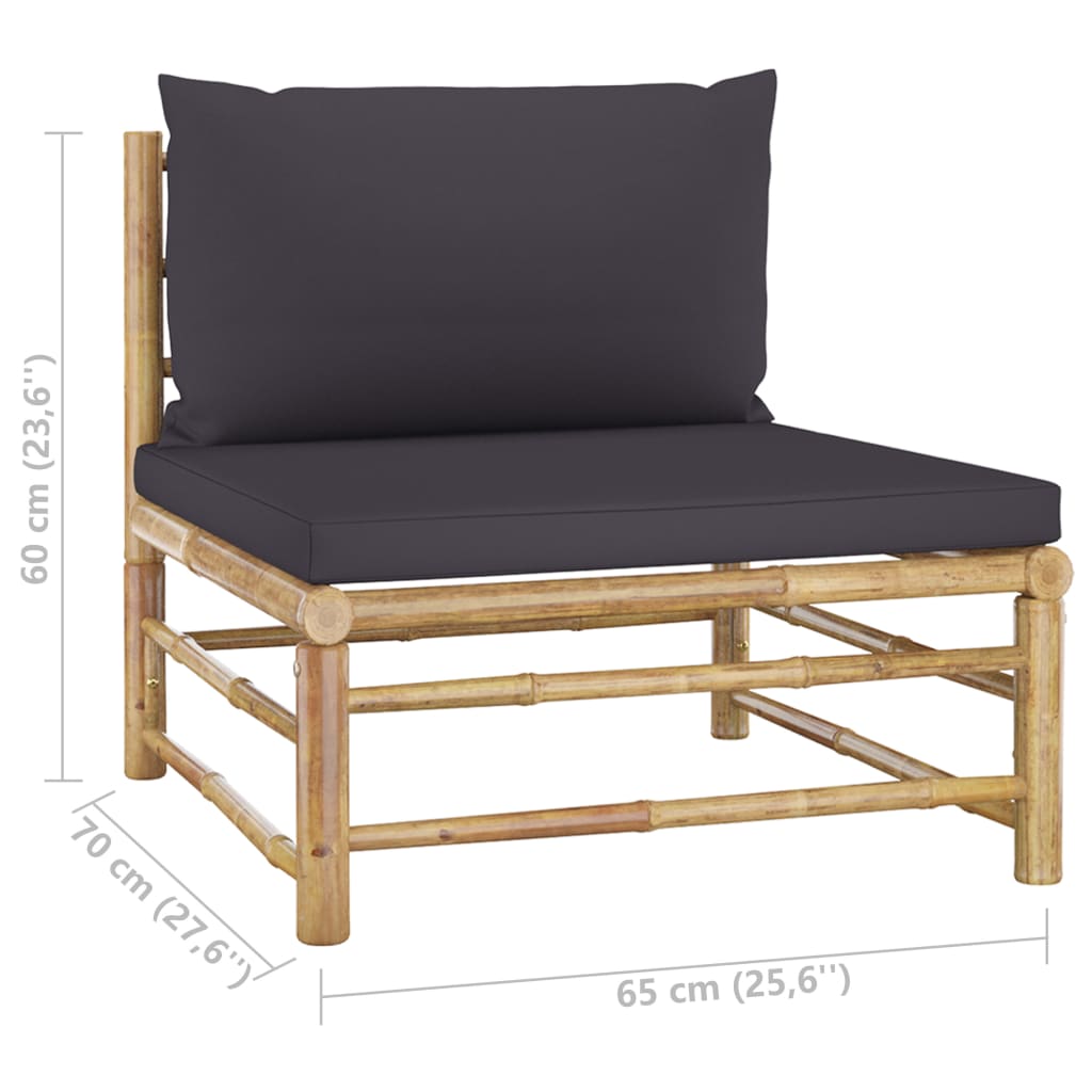 vidaXL 2 Piece Patio Lounge Set with Dark Gray Cushions Bamboo-6