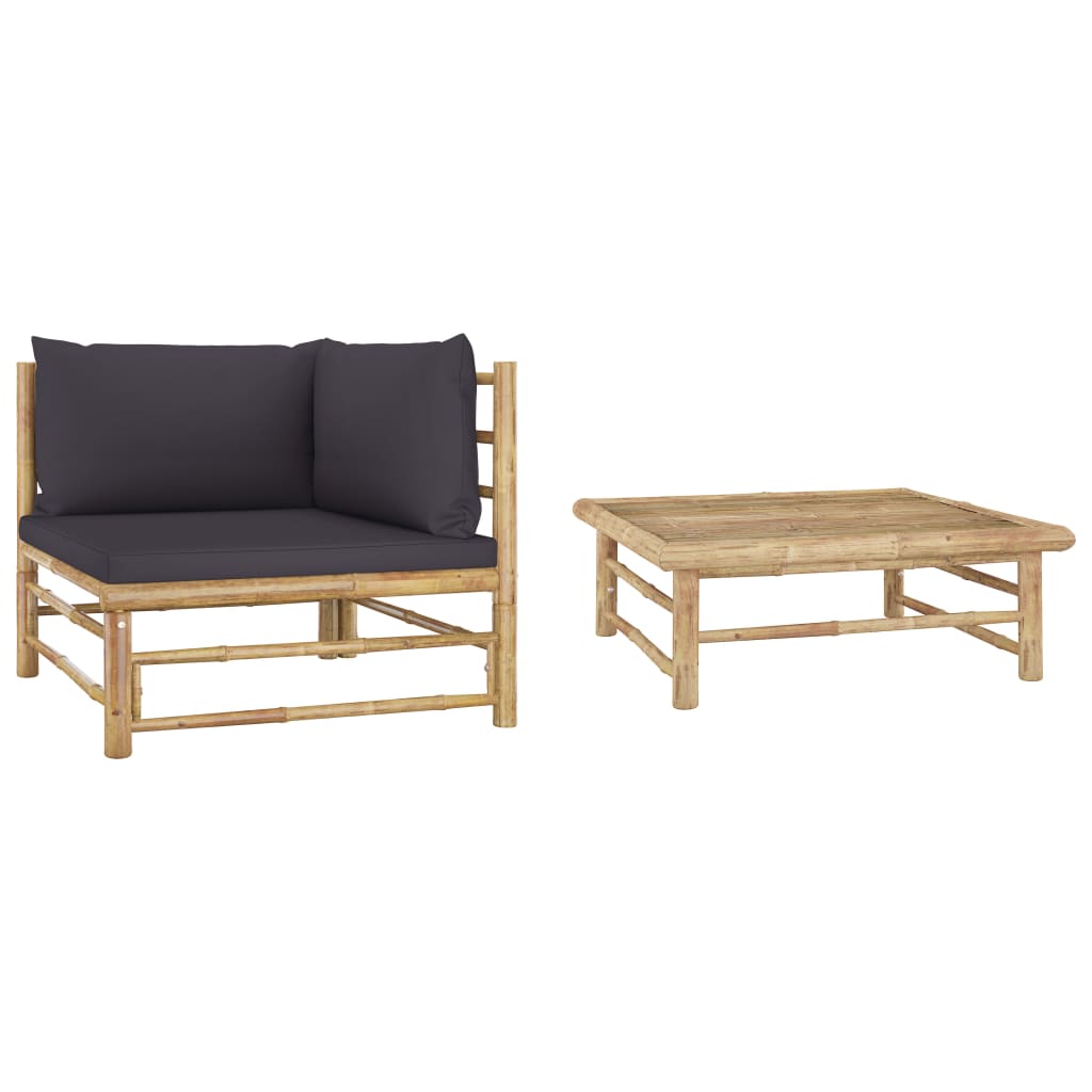 vidaXL 2 Piece Patio Lounge Set with Dark Gray Cushions Bamboo-0